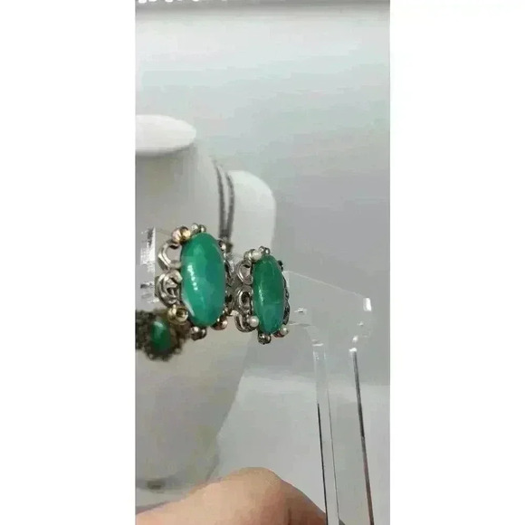 VTG Selro Selini unsigned Emerald Green Cabochon Necklace & Earrings Catalog Pc - Picture 3 of 16